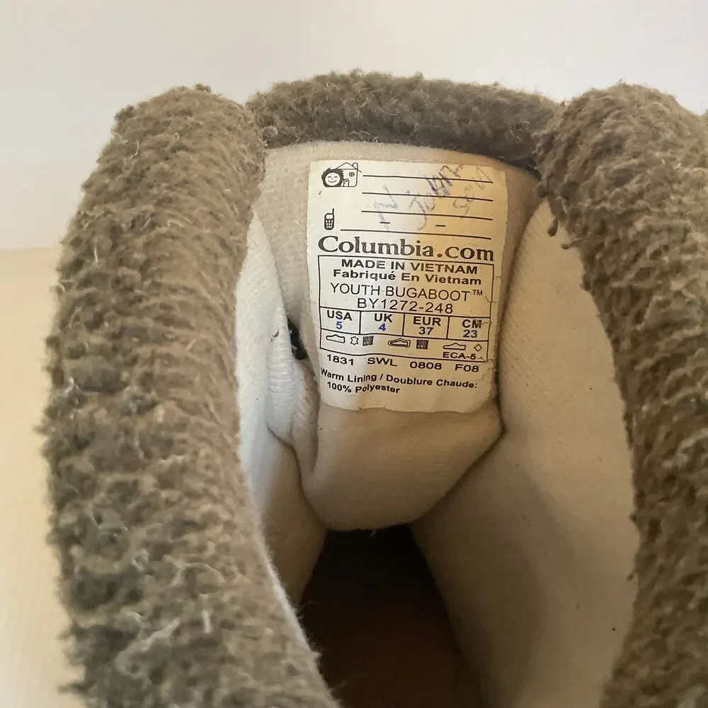 Columbia Youth Bugaboot Waterproof Snow Winter Boots in brown, Youth Size 5.